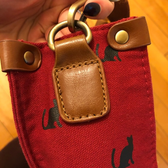 Modcloth Red and Brown Cat Print Shoulder Bag - Picture 5 of 7